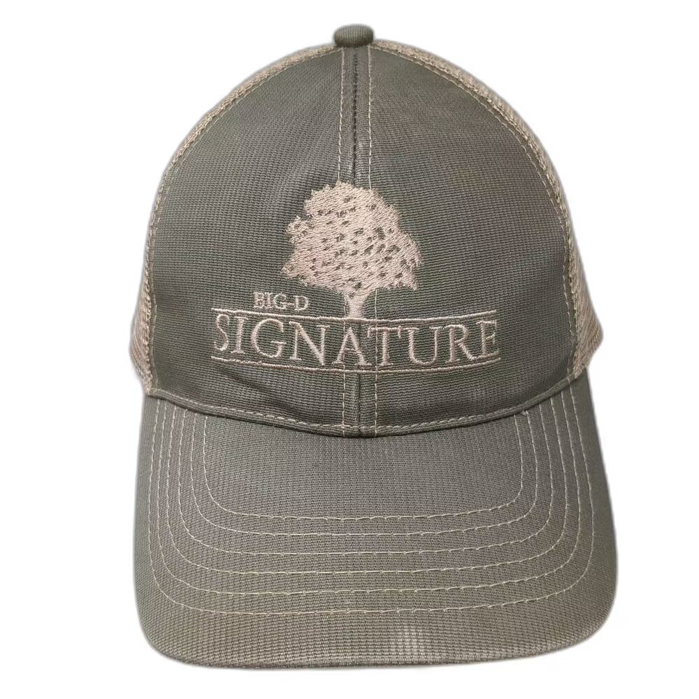 K-Products Big-D Signature Tree Baseball Cap Green Beige Strapback Hat OS Mesh